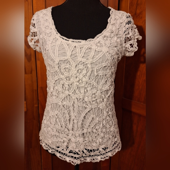 INC International Concepts Tops - I•N•C INTERNATIONAL CONCEPTS women's white t-shirt with lace overlay. Size P/L
